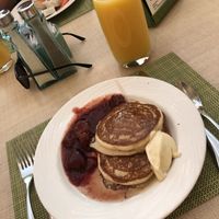 Vegan blueberry pancakes with berries and earth balance  at Wynn Hotel - The Buffet in Las Vegas