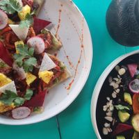 Enmoladas oaxaqueñas y kebab al pastor at Xhuba in Playa Zipolite