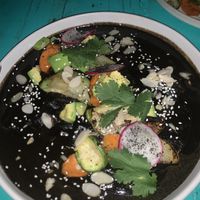 Vegan empanadas- lovely rich cocoa and chilly sauce with plantain empanada  at Xhuba in Playa Zipolite