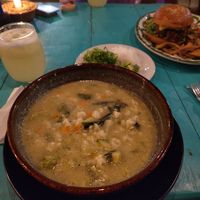 huge bowl of Pozole verde at Xhuba in Playa Zipolite