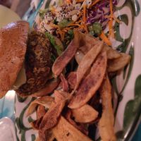 Hamburguesa de hongos (normally without queso) at Xhuba in Playa Zipolite