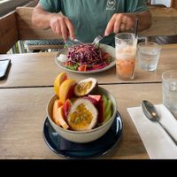 Fresh fruit and oats and pumpkin, potato risto  at Choo Choos in Port Douglas