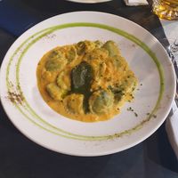 Vegan ravioli with creme pumpkin sauce & pesto @ Location plaza de la Virgen (fav!) at La Terrazza in Valencia