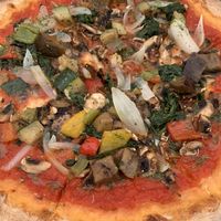 Delicious vegetable pizza, no cheese ￼  at La Terrazza in Valencia