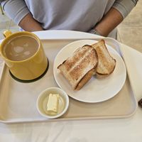 Toast and caramel latte at Vegan Veganing in Seoul