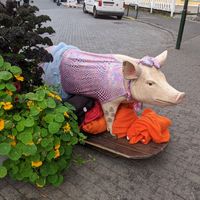 Just one of the many pigs at Sæta Svínið Gastropub in Reykjavik