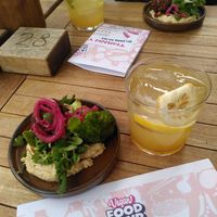 Kofte with hummus and elderflower drink at Vegan Food Tour Utrecht in Utrecht