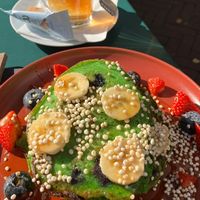 Breakfast pancakes are green !  at First Eet in Arnhem