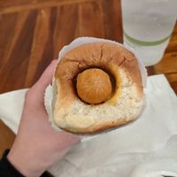 Veggie dog with pineapple relish and Hawaiian mustard at Puka Dog in Koloa
