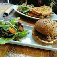 Truffle Burger, Caprese Panini, and Matcha at Freesoulcaffe in Tustin