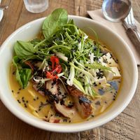 Curry Ramen with vegan BBQ  at Freesoulcaffe in Tustin