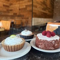 Key Lime Pie. mocha Cream Pie. Velvet Berry Cake 💜  at Freesoulcaffe in Tustin