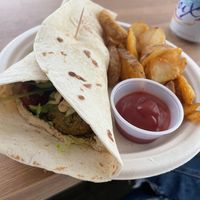 Falafel wrap and fries  at Café MAM in Carolina