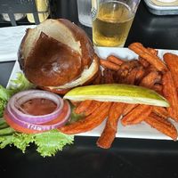 Impossible burger 🍔 without the sauce and with pretzel bun  at The Stillery in Jackson