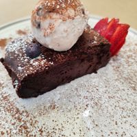 Vegan brownie with vegan coconut & chocolate ice-cream at La Rambla in Lloret De Mar
