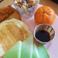 Breakfast from the buffet at The Green Elephant Hostel in Maastricht