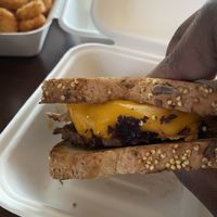 Bacon egg and cheese breakfast sandwich at SoBe Vegan in Miami Beach