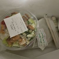 To go order, in bag was positioned perfectly and all utensils are compostable. The vinaigrette for the salad was also sealed tightly and no spills 👍🏽  at SoBe Vegan in Miami Beach