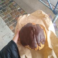 Pastry with chocolate on top and sweet filling at Landbageriet - Naturbageriet in Copenhagen