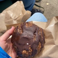 Chocolate pastry with chocolate inside   at Landbageriet - Naturbageriet in Copenhagen