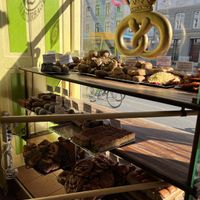 Inside the shop window  at Landbageriet - Naturbageriet in Copenhagen