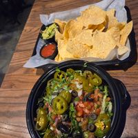 Veggie burrito bowl- chips and guac at Diego's Burrito Factory - Front Beach in Panama City Beach