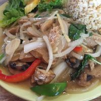 Thai basil with vegan chicken at The Green Papaya in River Edge