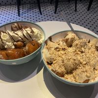Banoffee pie and Bueno Vegan loukoumades (taste like mini donuts)   at Keenkies in Athens