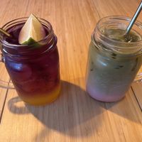 passionfruit lemonade and strawberry matcha (2024)  at Tipsy in Aarhus