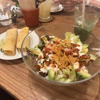 Avocado and tortilla salad. Kale and apple juice    at Modernark in Kobe