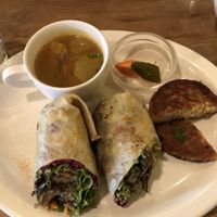 Salad wrap plus protein patty at Modernark in Kobe