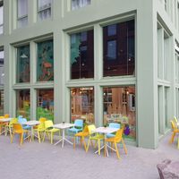 outside sitting at Velicious Burger in Strasbourg