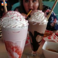 Strawberry milkshake, really frutie and good! at Diner 45 in Raettvik