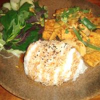 Tofu with satay sauce on rice and salad at Pho 45 in Erfurt