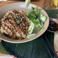 Rice noodles with crispy tofu and salad  at Pho 45 in Erfurt