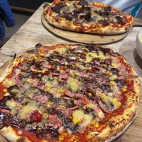 BBQ ‘bacon’ pizza and falafel pizza  at Figaro in Wingerworth