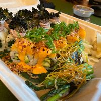 Oasis roll and Mountain roll with Asparagus nigiri at Mitate in Portland