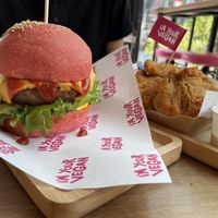 Classic burger and KFV fried mushrooms   at I'm Your Vegan in Chiang Mai