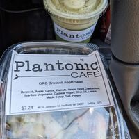 Salad ingredients. Matcha latte in the background. at Plantonic Cafe in Hartford