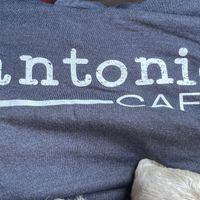 An elbow of my dog and a thin dark gray hoodies   at Plantonic Cafe in Hartford