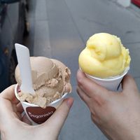Hazelnut (left) and mango (right) at Veganista Ice Cream XII in Vienna