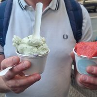 Green colour: basil, purple colour: lavender, red colour: strawberry at Veganista Ice Cream XII in Vienna