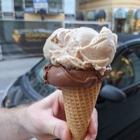 Hazelnut (top) and salted caramel chocolate (bottom) at Veganista Ice Cream XII in Vienna