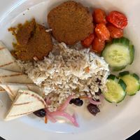 Falafel Plate (also partially eaten...woops) at Two Sisters Cafe in Babb