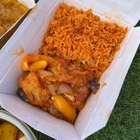Aubergine Curry and Jollof Rice at The African - Food Stall in Milton Keynes