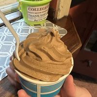 Vegan chocolate caramel soft serve - this flavor and vanilla as of 07/2024  at Port Jefferson Ice Cream Cafe in Port Jefferson