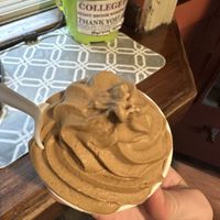 Vegan chocolate caramel soft serve - this flavor and vanilla as of 07/2024  at Port Jefferson Ice Cream Cafe in Port Jefferson