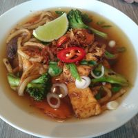 Banh Canh soup  at EatHappy Vegan in Oslo