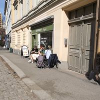 Outside at EatHappy Vegan in Oslo