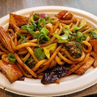 Friend udon noodles with vegetables and tofu at EatHappy Vegan in Oslo